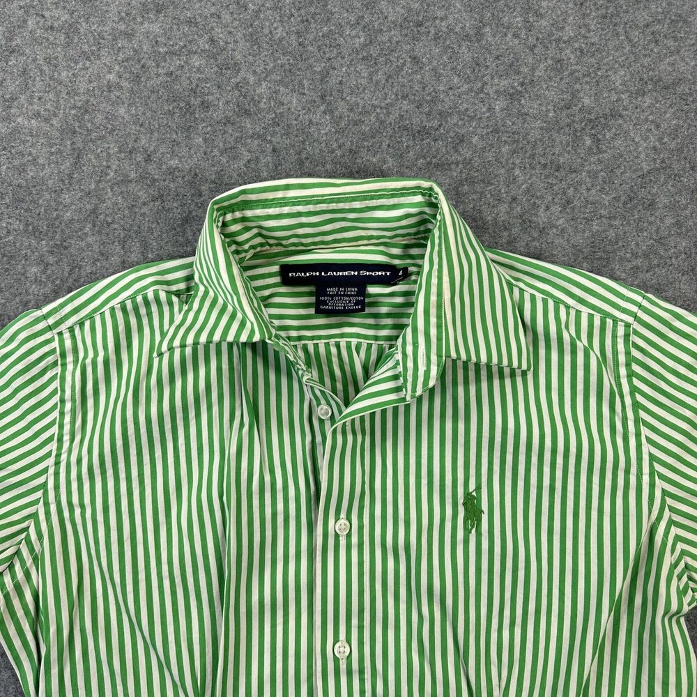 Ralph Lauren Sport Shirt Womens 4 Green Stripe Short Sleeve Button Front Casual - Picture 2 of 10